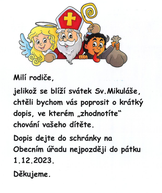 Upozornění pro rodiče - Mikulášská nadílka