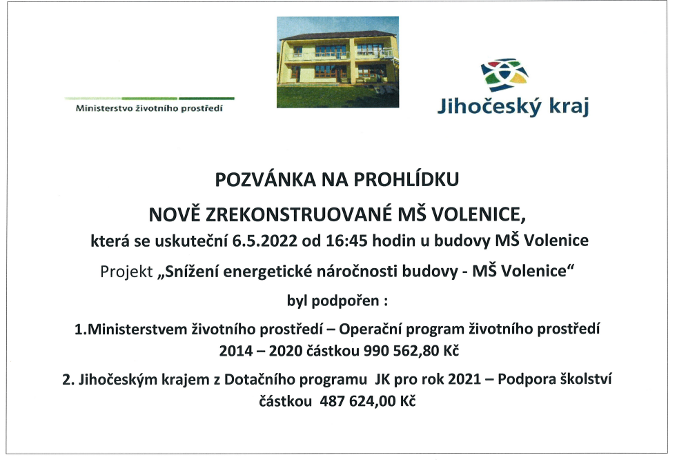 Snížení energetické náročnosti budovy MŠ Volenice